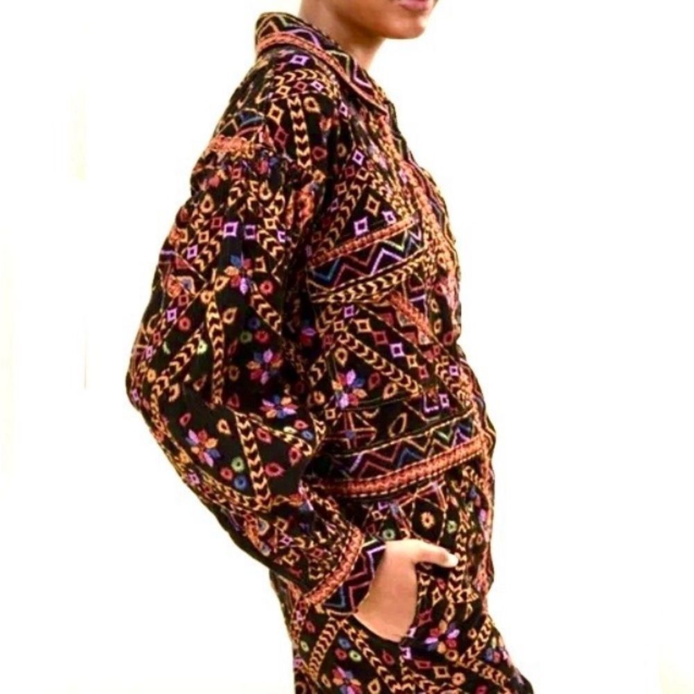 NEW RARE FARM Rio Embroidered Long Sleeve Jumpsuit Corduroy Floral Black $495 XL - Picture 4 of 16